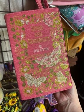 Sense and Sensibility Jane Austen Glitter Pink Book Clutch Wristlet Crossbody